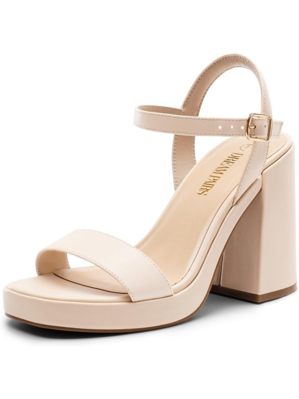 Women's Nude Faux Leather Chunky Block Heel Comfortable Sandals Party Prom Heels